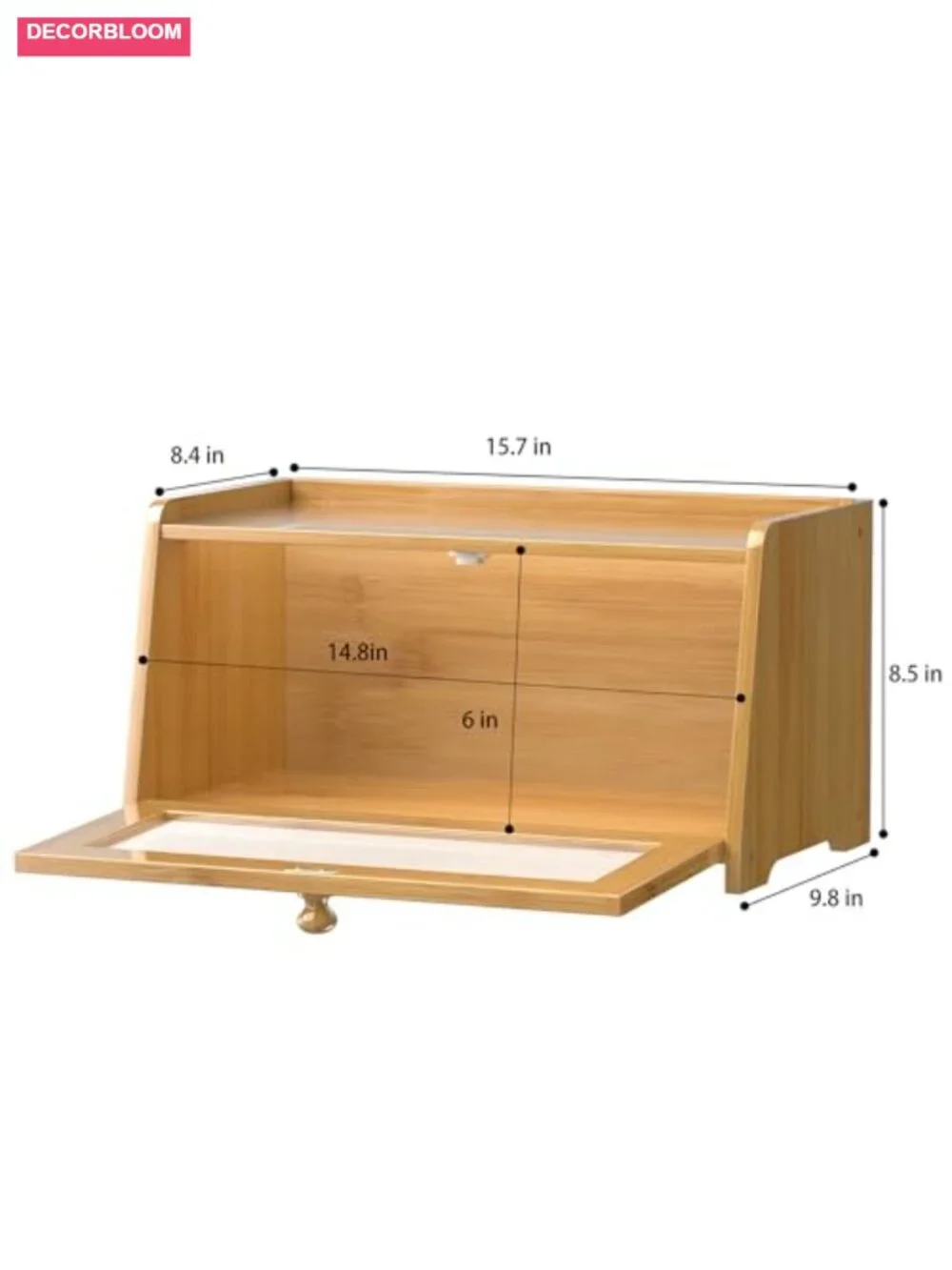Bamboo Bread Box with Acrylic Window, Vintage Kitchen Countertop Storage,